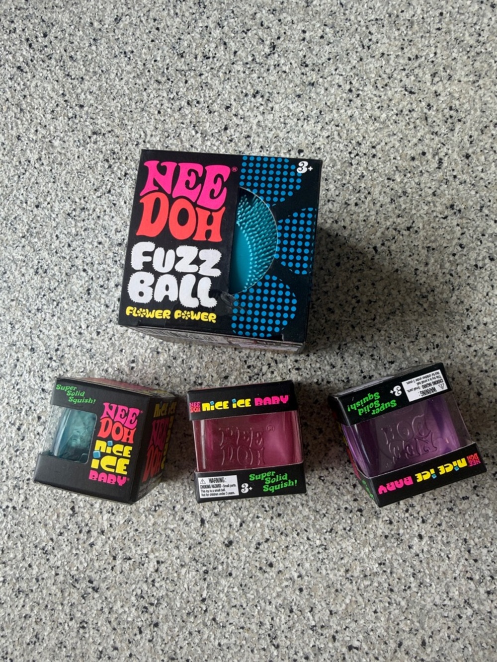 NEE DOH Fuzz Ball & Nice Ice Baby Squishy Toy Set - Teal, Pink, Purple